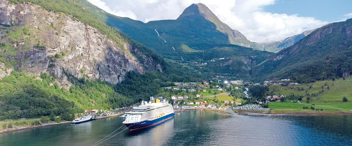 Spirit of Discovery sailing in Geirangerfjord, Norway